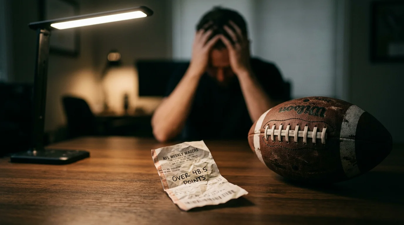 Representacion visual de sesgos cognitivos del apostador NFL con graficos de perdida de bankroll